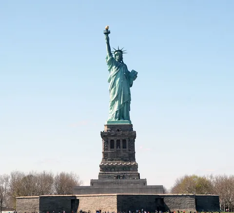Statue of Liberty seen from a Circle Line tour boat in April 2011.