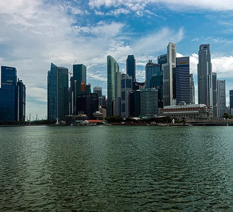 Financial District towers viewed across Marina Bay.